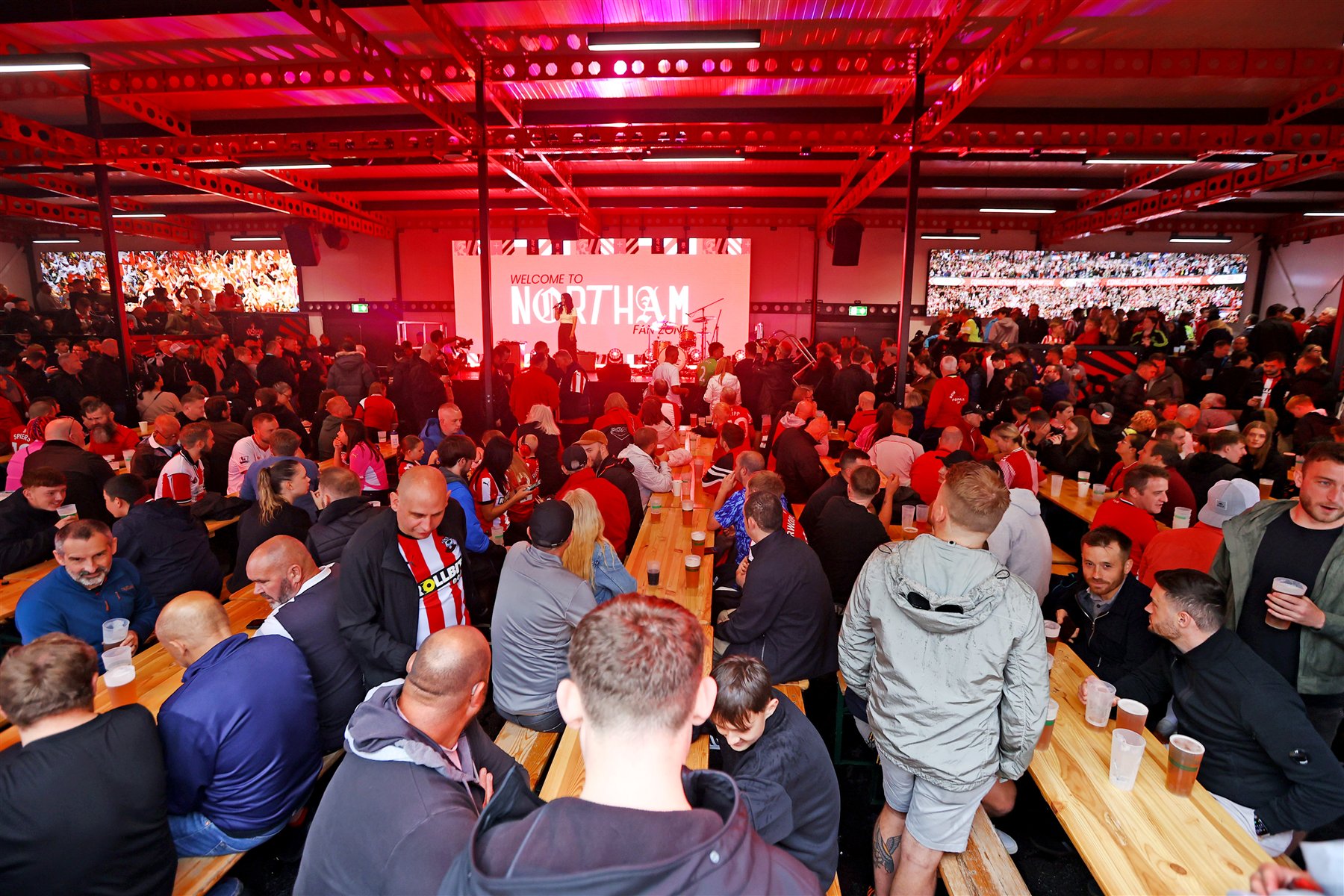 Supporters gathering in the Northam Fan Zone at St Mary&rsquo;s